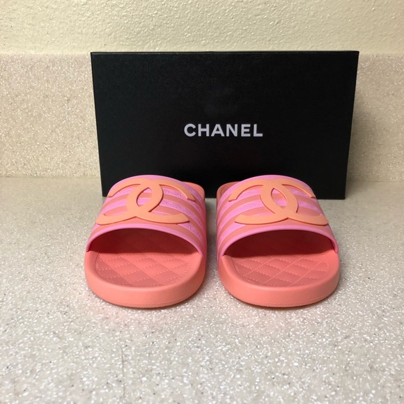 CHANEL CC Slide Sandal Mule Orange/Pink Sz 41 - Picture 4 of 8